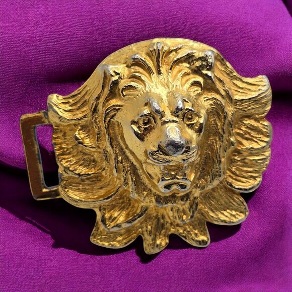 Retro Gold Tone 2-Piece Roaring Lion Head Metal Belt Buckle Vintage Collectable main image 8